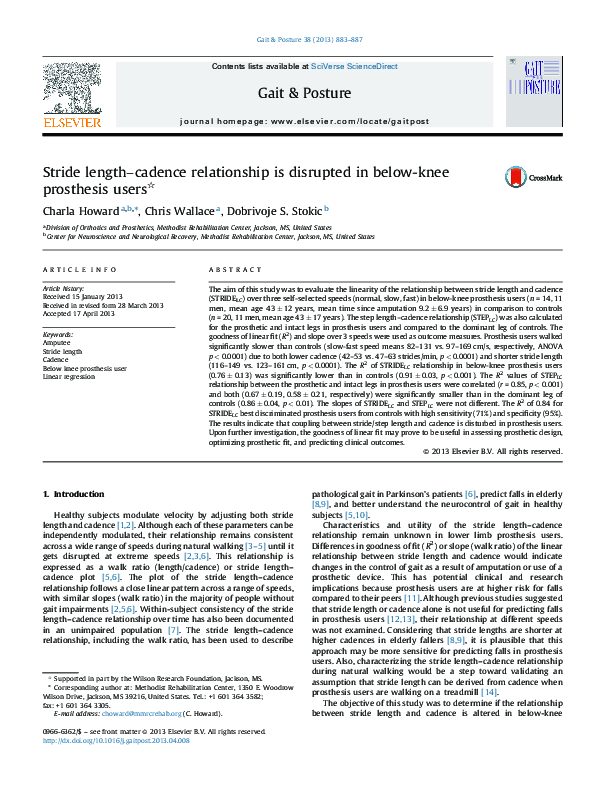 (PDF) Stride length–cadence relationship is disrupted in below-knee ...