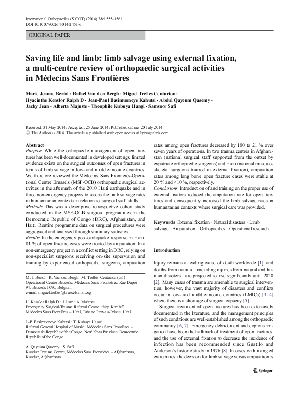 (PDF) Saving life and limb: limb salvage using external fixation, a ...