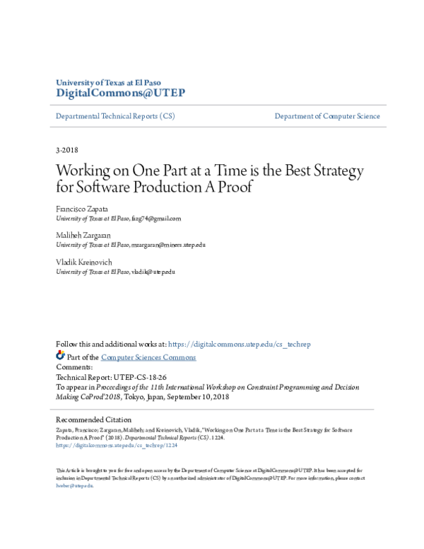(PDF) Working on One Part at a Time Is the Best Strategy for Software Production A Proof