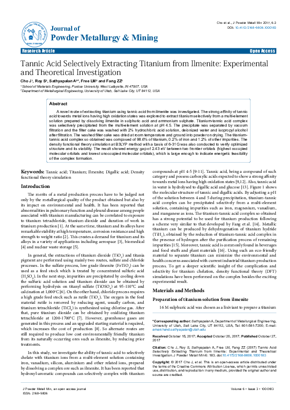 (PDF) Tannic Acid Selectively Extracting Titanium from Ilmenite ...