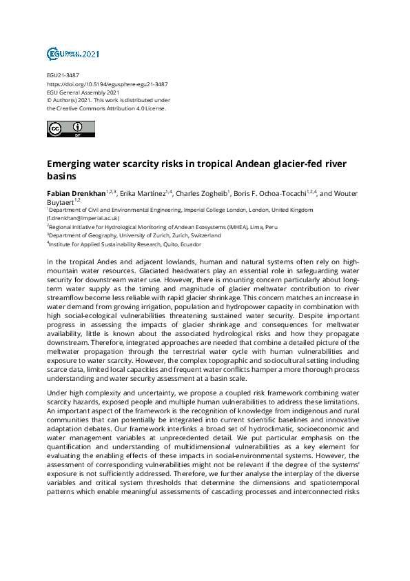 (PDF) Emerging water scarcity risks in tropical Andean glacier-fed ...