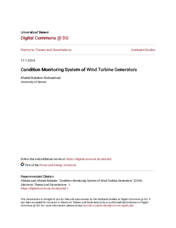 (PDF) Condition Monitoring System of Wind Turbine Generators