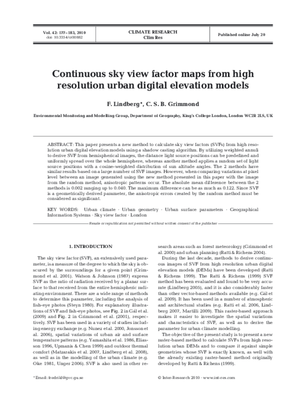 (PDF) Continuous sky view factor maps from high resolution urban ...