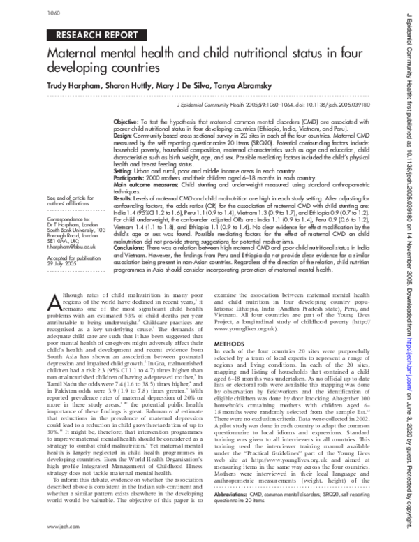 (PDF) Maternal mental health and child nutritional status in four ...