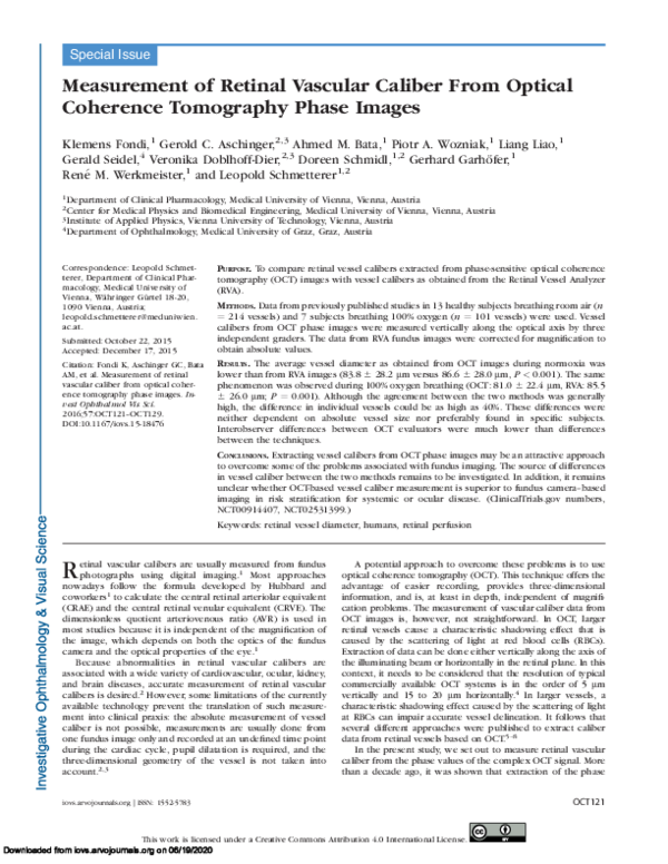 (PDF) Measurement of Retinal Vascular Caliber From Optical Coherence ...