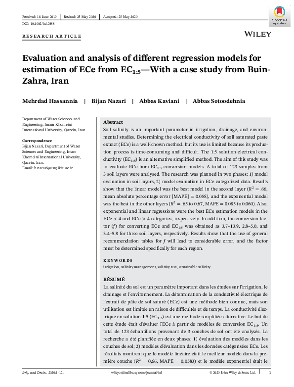 (PDF) Evaluation and analysis of different regression models for ...