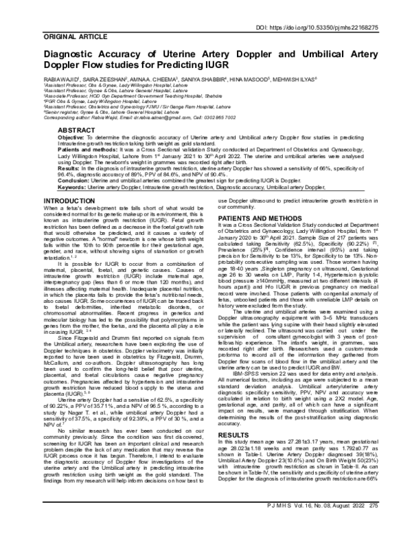 (PDF) Diagnostic Accuracy of Uterine Artery Doppler and Umbilical ...
