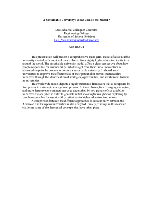 (PDF) Sustainable university: what can be the matter?