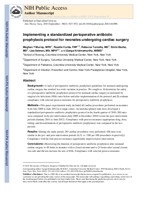(PDF) Implementing a standardized perioperative antibiotic prophylaxis ...