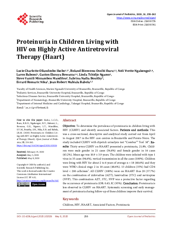 (PDF) Proteinuria in Children Living with HIV on Highly Active ...