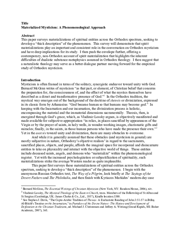 (DOC) Materialized Mysticism: A Phenomenological Approach
