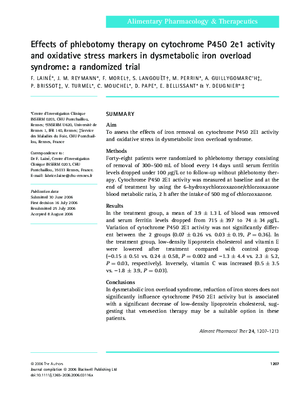 (PDF) Effects of phlebotomy therapy on cytochrome P450 2e1 activity and ...