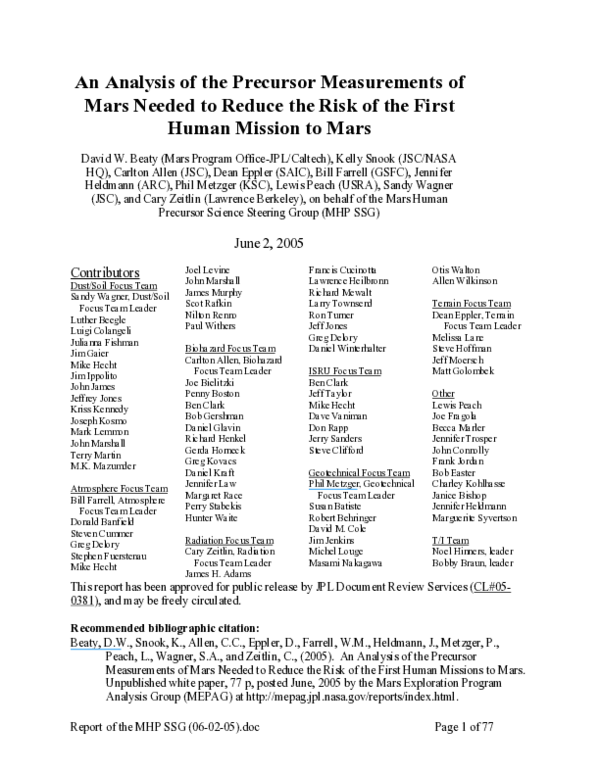 (PDF) An analysis of the precursor measurements of Mars needed to ...