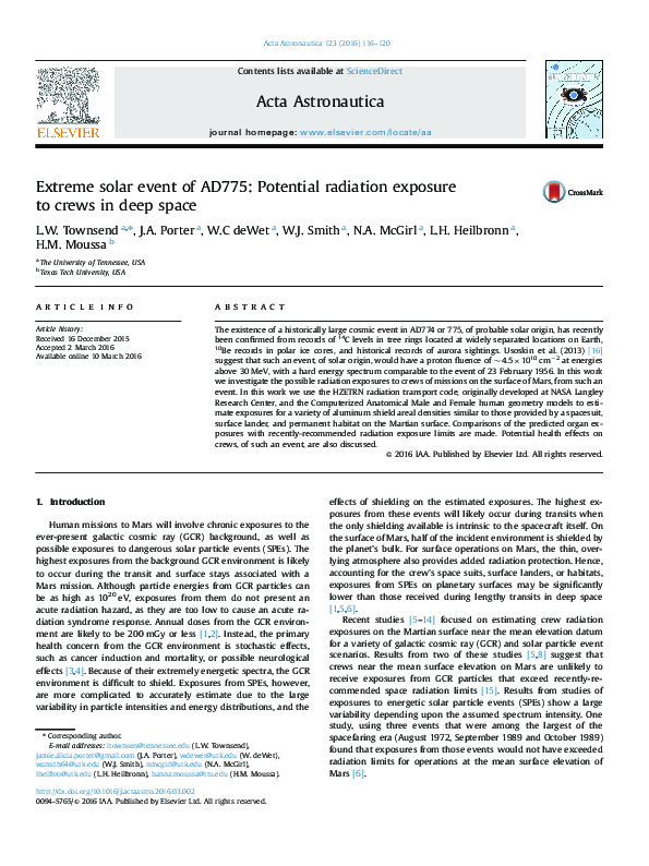 (PDF) Extreme solar event of AD775: Potential radiation exposure to ...