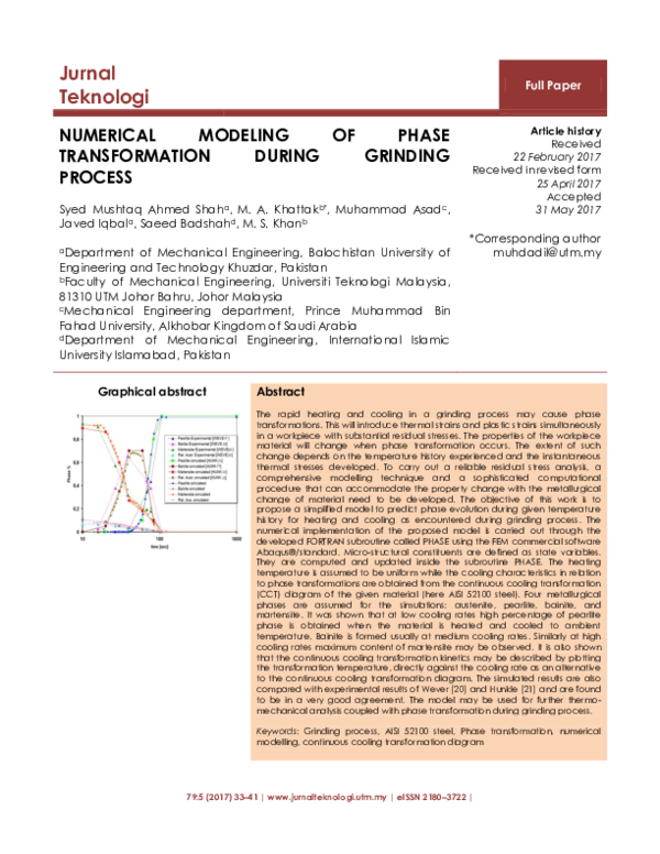 (PDF) Numerical Modeling of Phase Transformation During Grinding Process