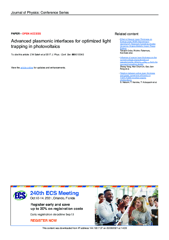(PDF) Advanced plasmonic interfaces for optimized light trapping in ...
