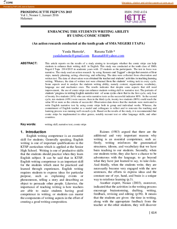 (PDF) Enhancing the Students Writing Ability by Using Comic Strips