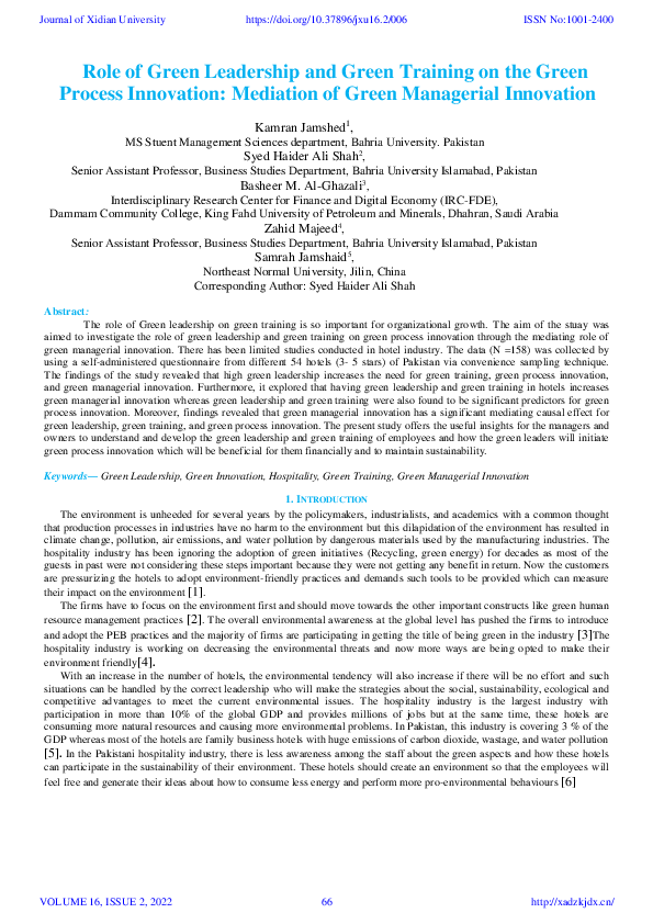 (PDF) Role of Green Leadership and Green Training on the Green Process ...