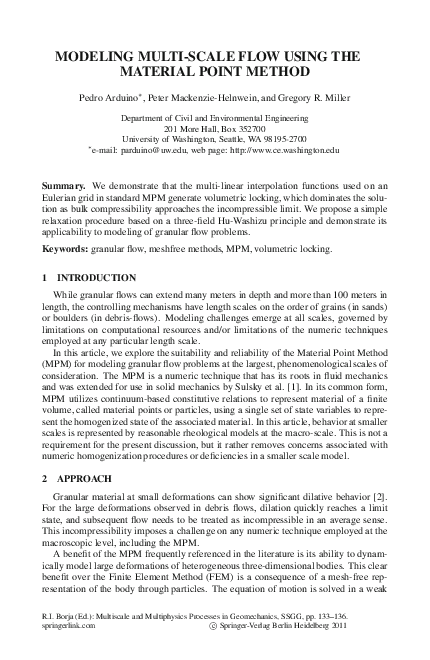 (PDF) Modeling Multi-Scale Flowusing the Material Point Method