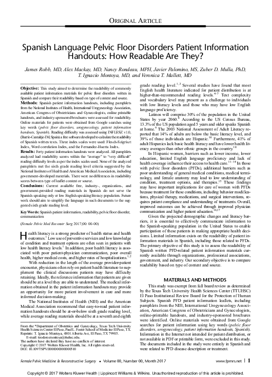 (PDF) Spanish Language Pelvic Floor Disorders Patient Information