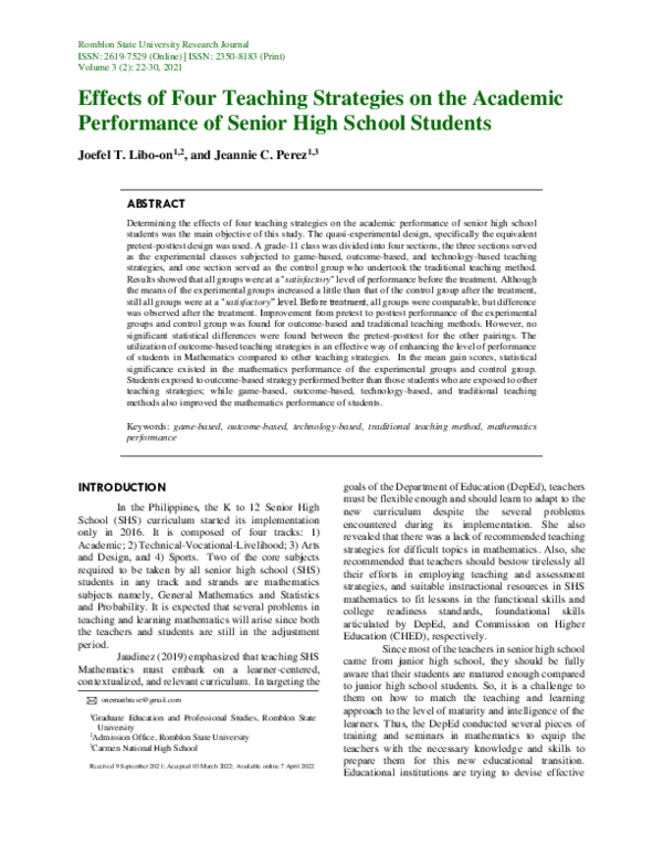 (PDF) Effects of Four Teaching Strategies on the Academic Performance ...