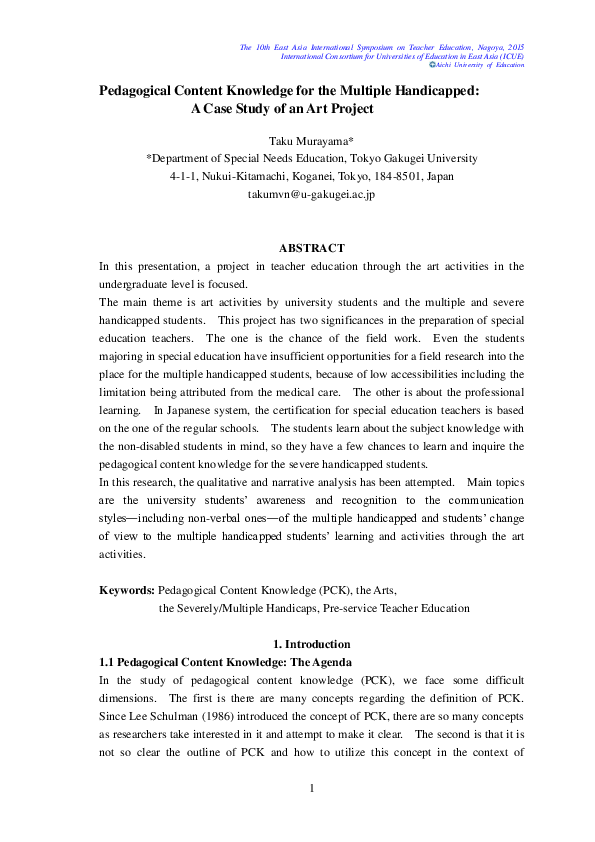 (PDF) Pedagogical Content Knowledge for the Multiple Handicapped: A ...