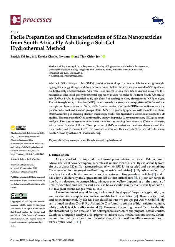 (PDF) Facile Preparation and Characterization of Silica Nanoparticles ...