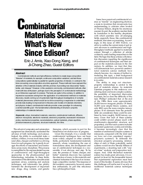 (PDF) Combinatorial Materials Science: What's New Since Edison?