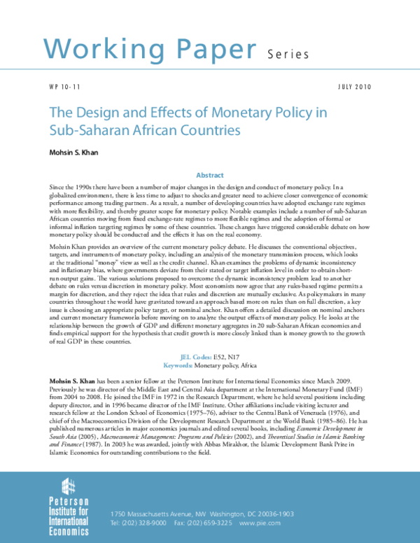 (PDF) The Design and Effects of Monetary Policy in Sub-Saharan African ...