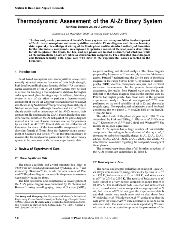 (PDF) Thermodynamic assessment of the Al-Zr binary system