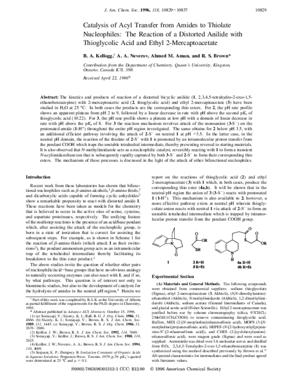 (PDF) Catalysis of Acyl Transfer from Amides to Thiolate Nucleophiles ...