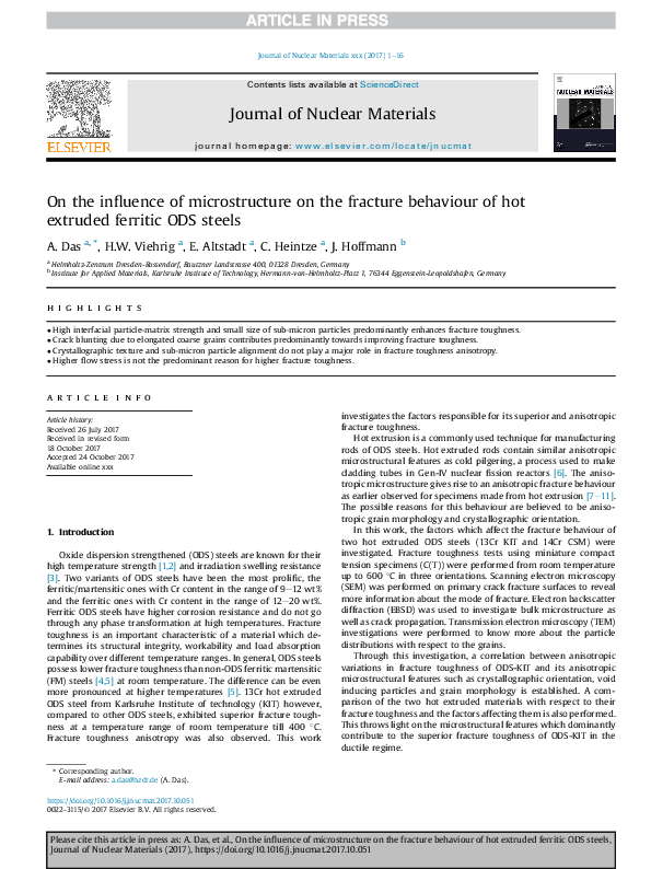 (PDF) On the influence of microstructure on the fracture behaviour of ...