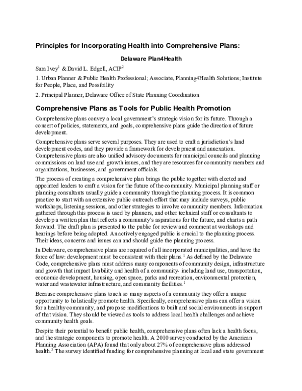 (PDF) Principles for Incorporating Health into Comprehensive Plans