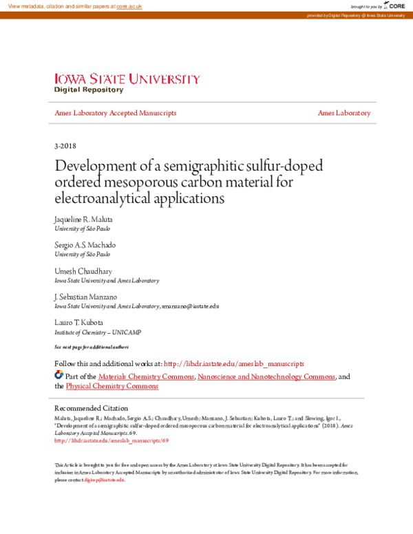 (PDF) Development of a semigraphitic sulfur-doped ordered mesoporous ...