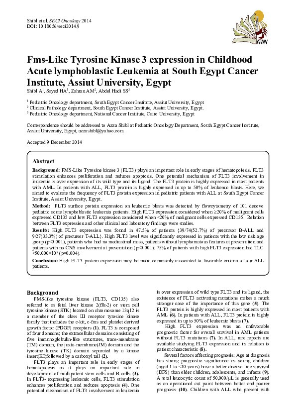 (PDF) Fms-Like Tyrosine Kinase 3 Expression in Childhood Acute ...