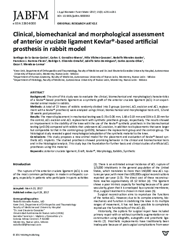 (PDF) Clinical, biomechanical and morphological assessment of anterior ...