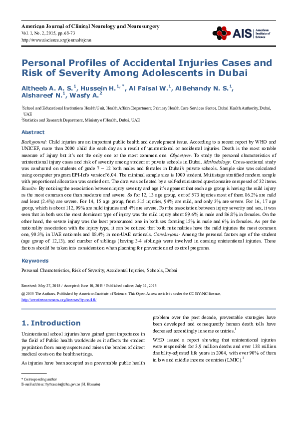 (PDF) Personal Profiles of Accidental Injuries Cases and Risk of ...