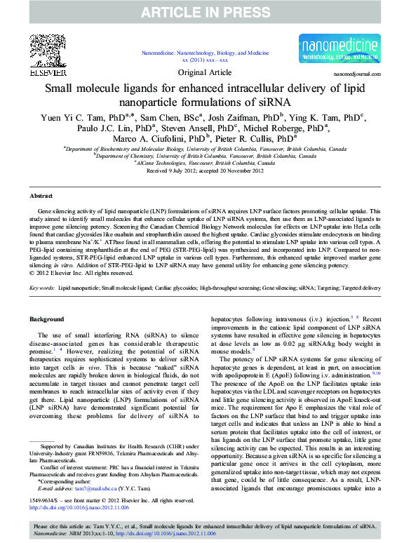 (PDF) Small molecule ligands for enhanced intracellular delivery of ...