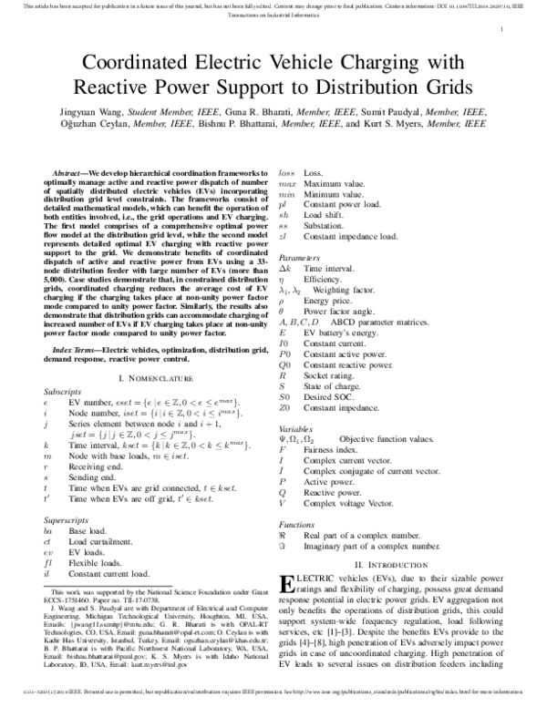 (PDF) Coordinated Electric Vehicle Charging With Reactive Power Support ...