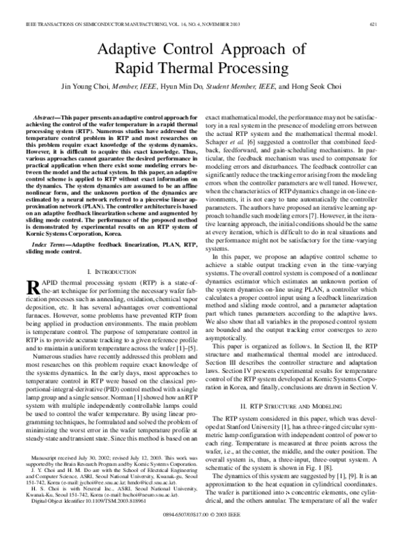 (PDF) Adaptive control approach of rapid thermal processing