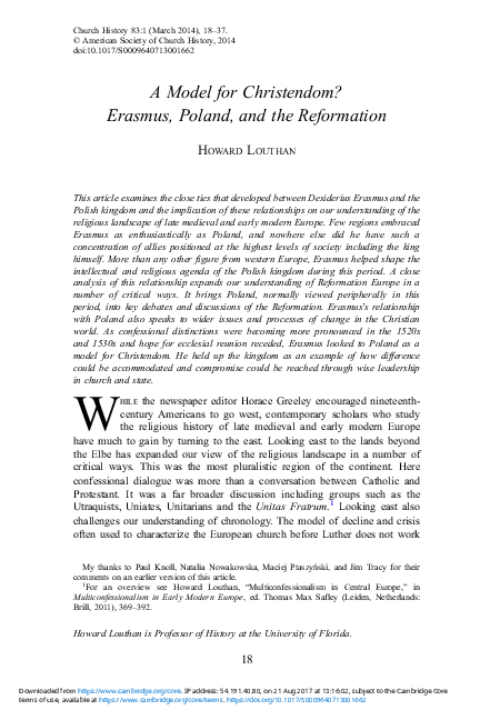 (PDF) A Model for Christendom? Erasmus, Poland, and the Reformation