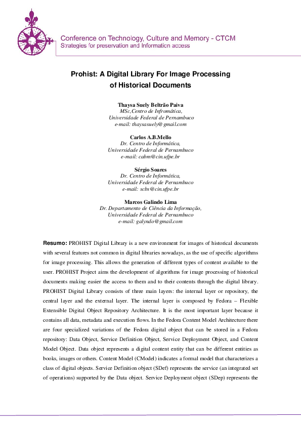 (PDF) Prohist: A Digital Library For Image Processing of Historical ...