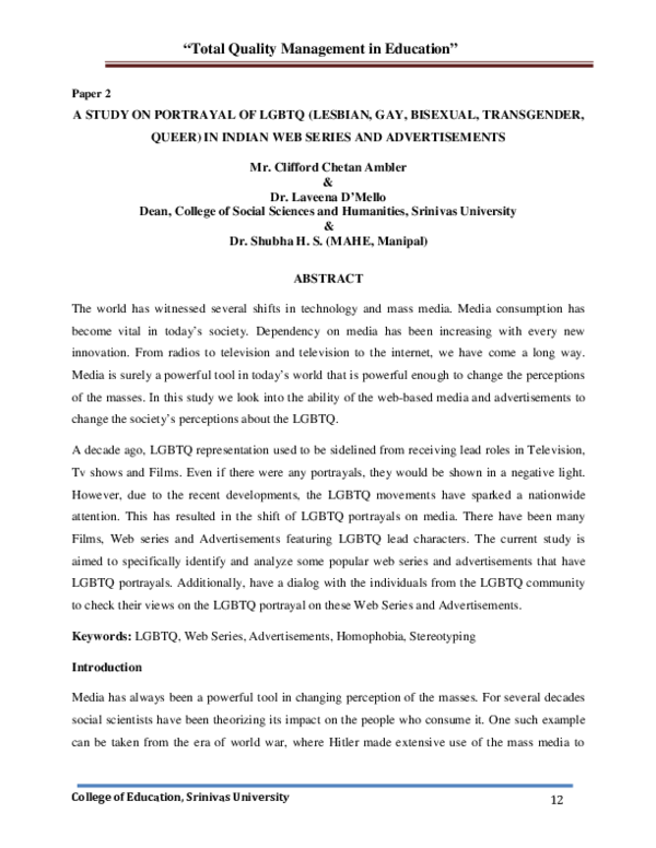 (PDF) A Study on Portrayal of LGBTQ (Lesbian, Gay, Bisexual ...