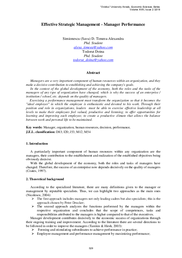 (PDF) Effective Strategic Management - Manager Performance