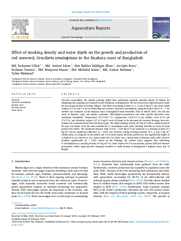 (PDF) Effect of stocking density and water depth on the growth and ...