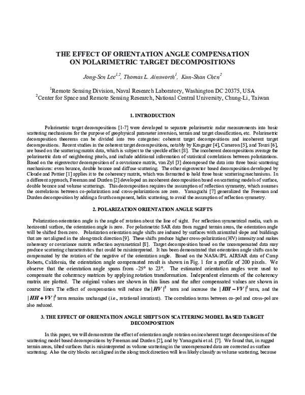 (PDF) The effect of orientation angle compensation on polarimetric ...