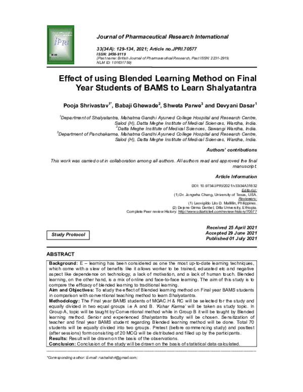 (PDF) Effect of using Blended Learning Method on Final Year Students of ...