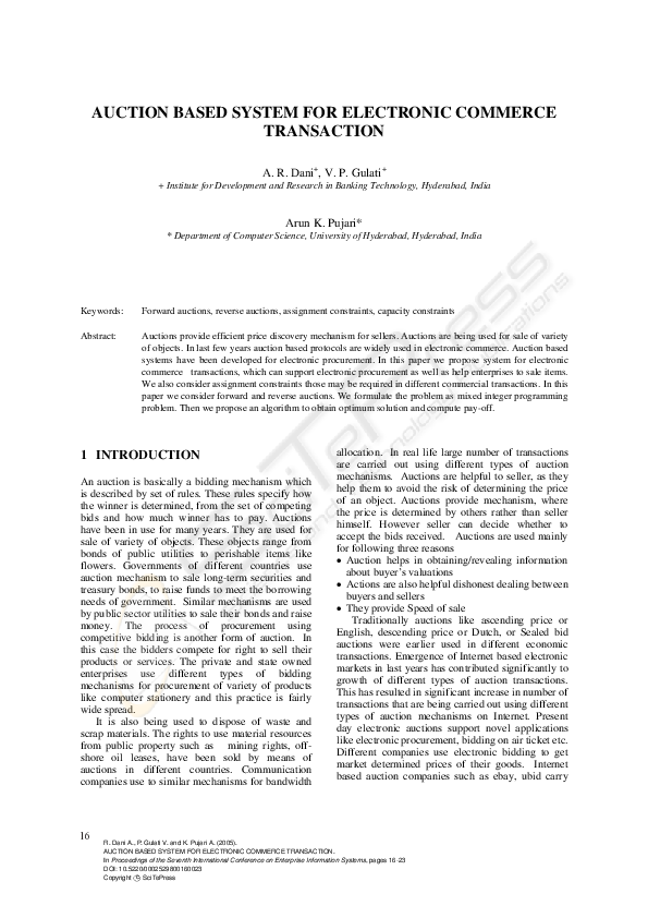 (PDF) Auction Based System for Electronic Commerce Transaction