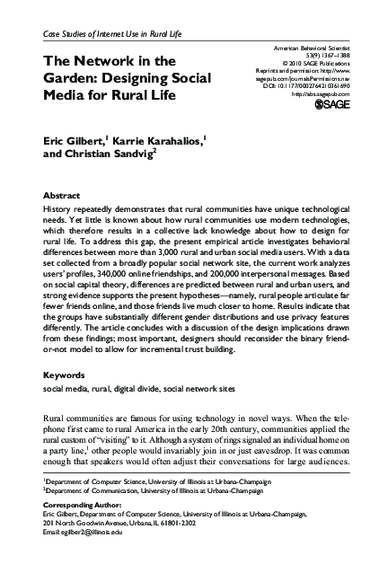(PDF) The Network in the Garden: Designing Social Media for Rural Life