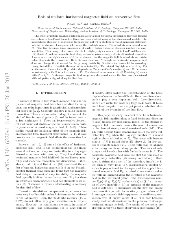 (PDF) Role of uniform horizontal magnetic field on convective flow